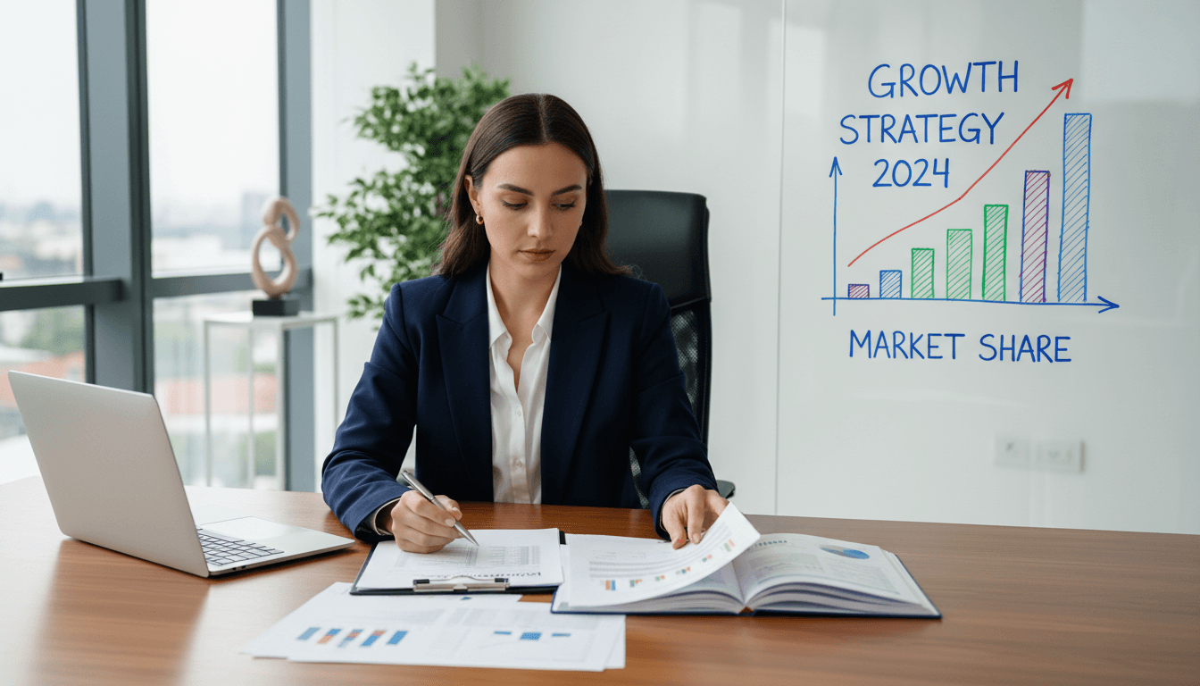 Strategic planning session with business charts and consulting notes